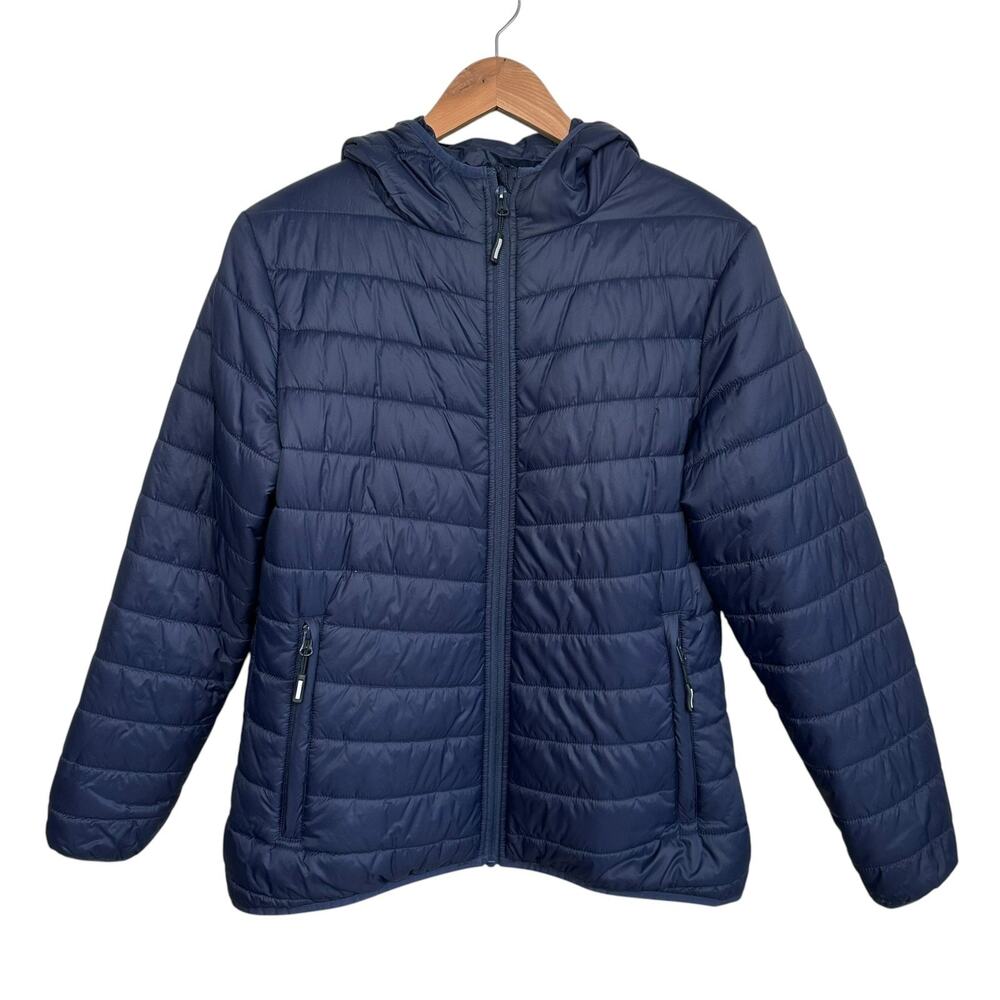 Outdoor Ventures Women’s Navy Blue Hooded Packable Puffer Jacket Size Medium